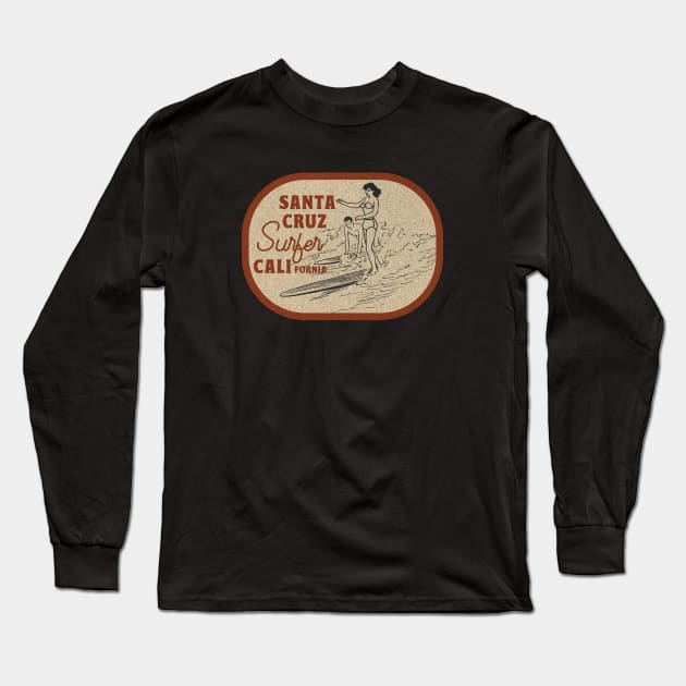 Vintage Surf Sticker Santa Cruz Surfer California Long Sleeve T-Shirt by tonyspencer